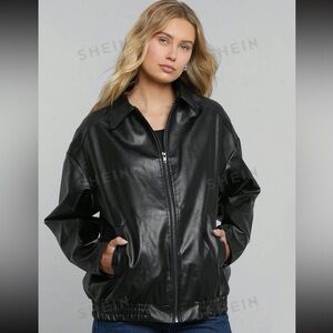 Oversized Black Leather Jacket